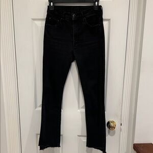 MOTHER Black Insider Crop Step Fray Jeans, 26
